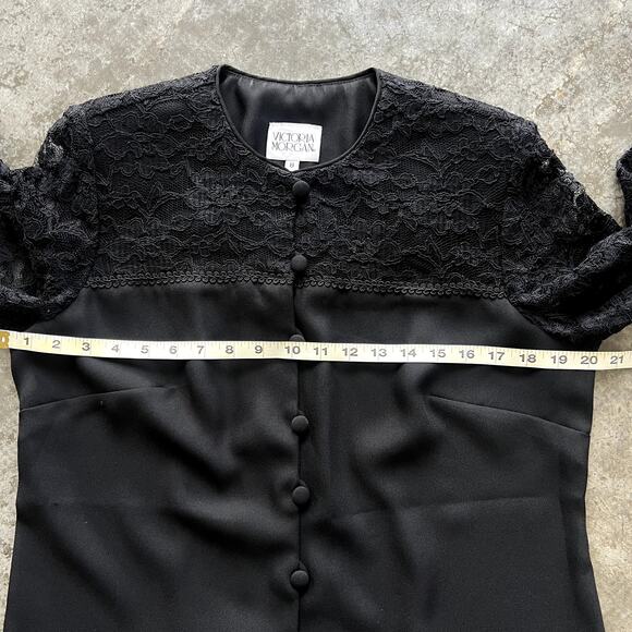 Victoria Morgan Vintage Black Lace Blouse 8 Mob Wife Whimsigoth Evening Top - Picture 9 of 9